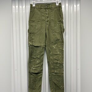 Polo Ralph Lauren Women Paint Splatter Carpenter Cargo Pant Jeans Green Size 6